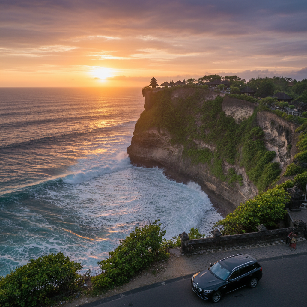 Uluwatu Temple cliff sunset - luxury transfer destination Bali