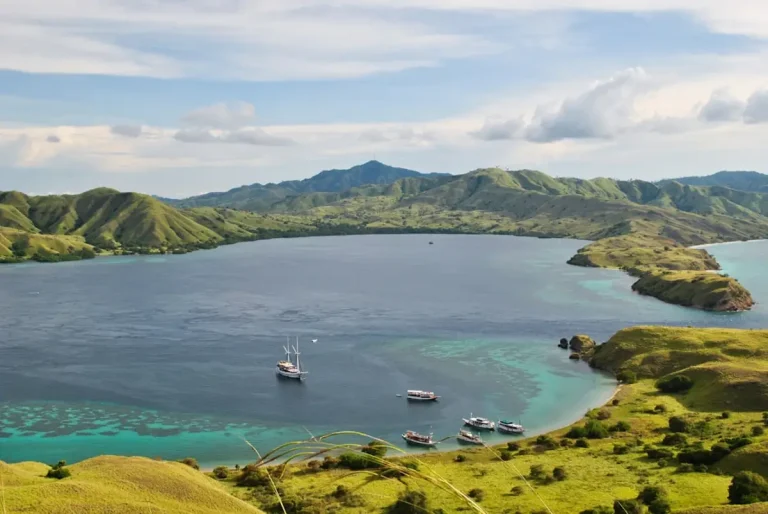Komodo National Park bay with luxury boats